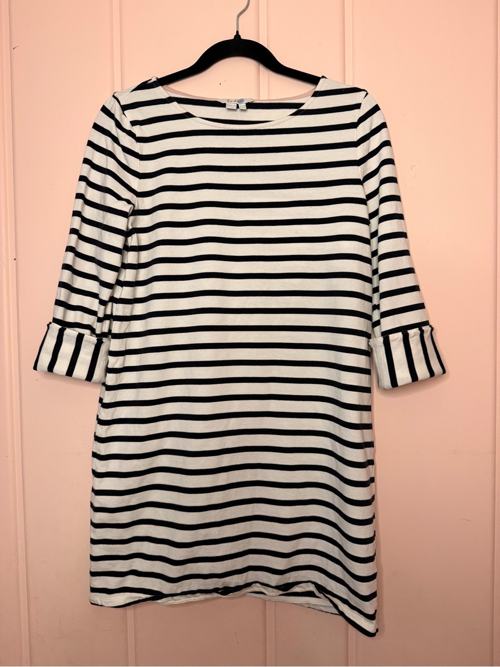 Boden Black and White Striped Midi Dress sz6R